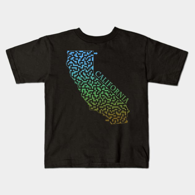 California State Outline Natural Colored Maze & Labyrinth Kids T-Shirt by gorff